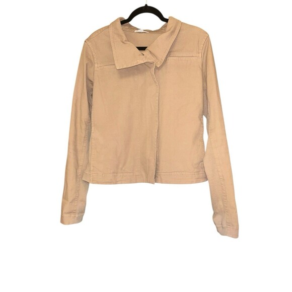 James Perse Skinny Moto Jacket Collar Front Zip‎ Long Sleeve Taupe Tan Size 4 XL - Picture 1 of 5